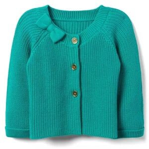 C Janie and Jack Green Knit Bow Button Down Girls Cardigan Size 4 Years